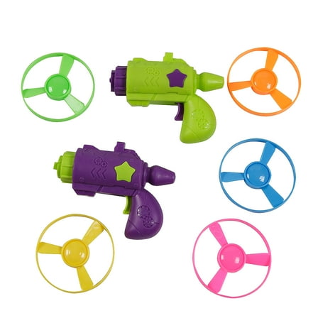 Fun Express 4 1/2" x 3 3/4" Crank Gun Purple & Green Plastic Disc Shooters - 12 Pieces