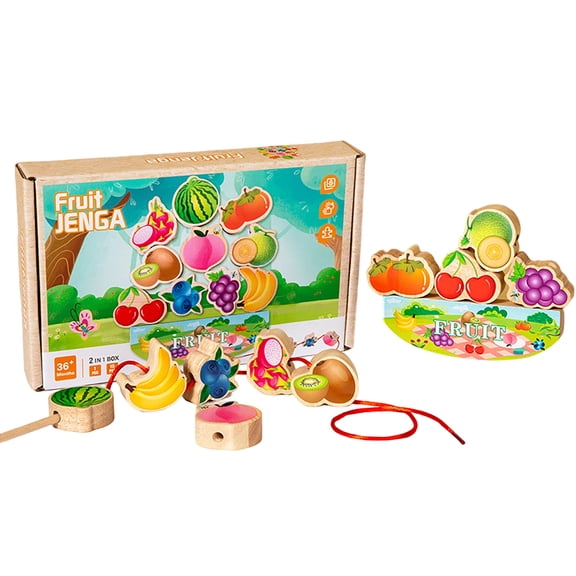 Wooden Bead Stacking & Stringing Toy Set - Large Particle Building Blocks, Montessori Educational Toys for Toddlers, Fine Motor Skills Development Toys