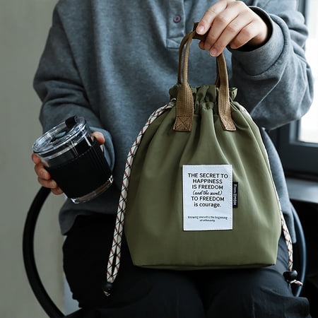 Japanese Style Bento Bag Portable Insulated Lunch Bag with Drawstring Closure for Work and Picnic Large Capacity Waterproof Commuting Handbag for Office Workers