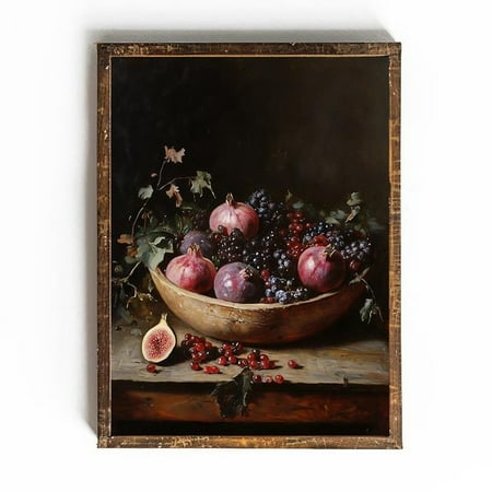 Dark Academia Kitchen Wall Art Vintage Pomegranate Dark Cottagecore Kitchen Decor Moody Wall Art Dark Fruit Pomegranate, F038, 12x18 UNFRAMED