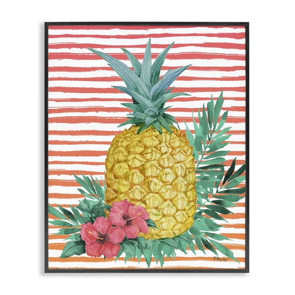 Stupell Industries Coastal Tropical Bright Pineapple Black Framed Giclee Art, 11 x 14, by Paul Brent