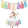 thumbnail image 4 of Janrevotw High Chair Banner For 1st Birthday Party Decorations For Boys And Girls, Featuring A Tassel Wreath Crown Hat, Cake Hat, And Baby Smash Cake Party Decorations. Tassel High Chair Banner Photo, 4 of 9