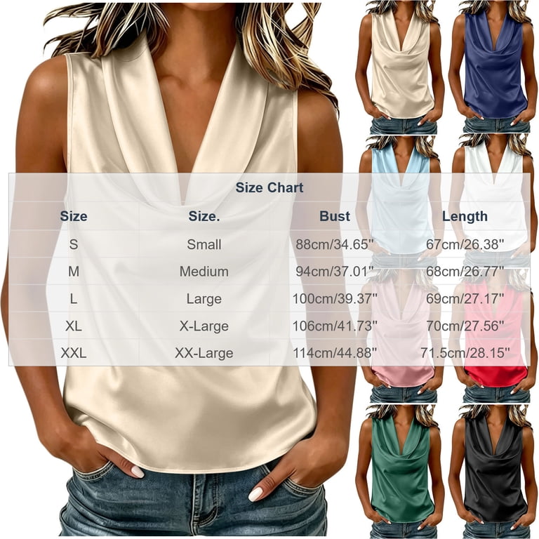 Xdegoge Blouses for Women Casual Summer Satin Cowl Neck Sleeveless