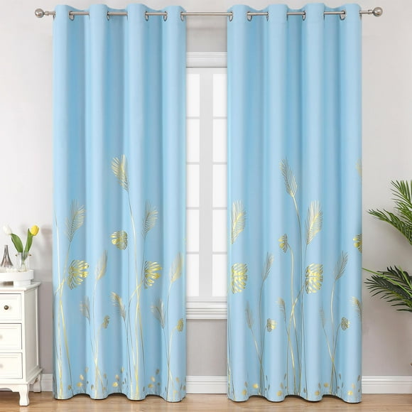 Cortinas Blackout Estelar Textiler Azul Cielo con Diseño de Palma 2.4 m