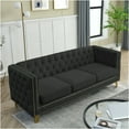 thumbnail image 4 of JERFIT Modern Chesterfield Velvet Sofa 3-Seater for Living Room with Tufted Back and Metal Legs, Square Arm Couch, Black, 4 of 10