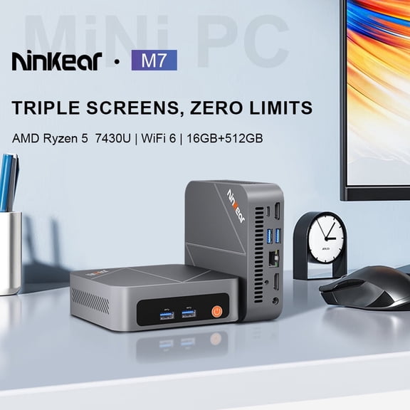 M7 Gaming Mini PC with AMD Ryzen 5 7430U, 16GB RAM & 512GB M.2 NVMe SSD, Ubuntu/Windows 11 Pro Desktop Computer Support 8K UHD/Wi-Fi 6/Bluetooth 5.2/USB 3.2