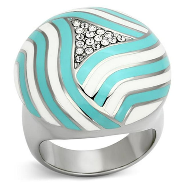 High Polished No Plating Stainless Steel Ring with Top Grade Crystal, Clear - Size 9