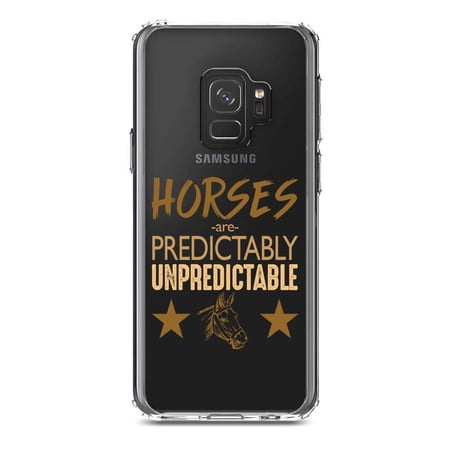 DistinctInk Clear Shockproof Hybrid Case for Samsung Galaxy S9 (5.8 Screen) - TPU Bumper Acrylic Back Tempered Glass Screen Protector - Horses are Predictably Unpredictable