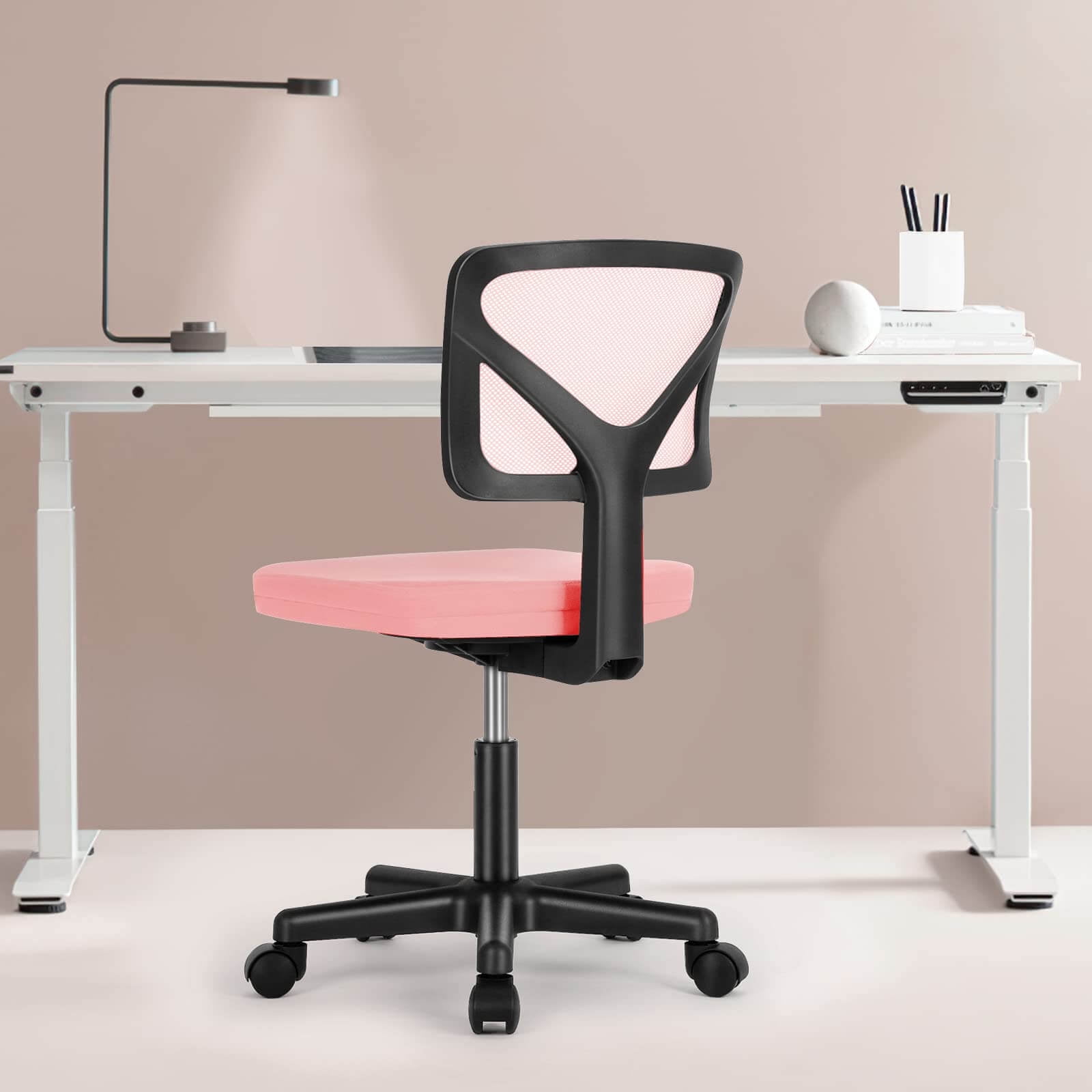 wOod-it Home Office Chair Mesh Armless Computer Desk Chair Ergonomic Computer Desk Task Rolling Swivel Chair Adjustable Modern Chair with Lumbar Support,Pink
