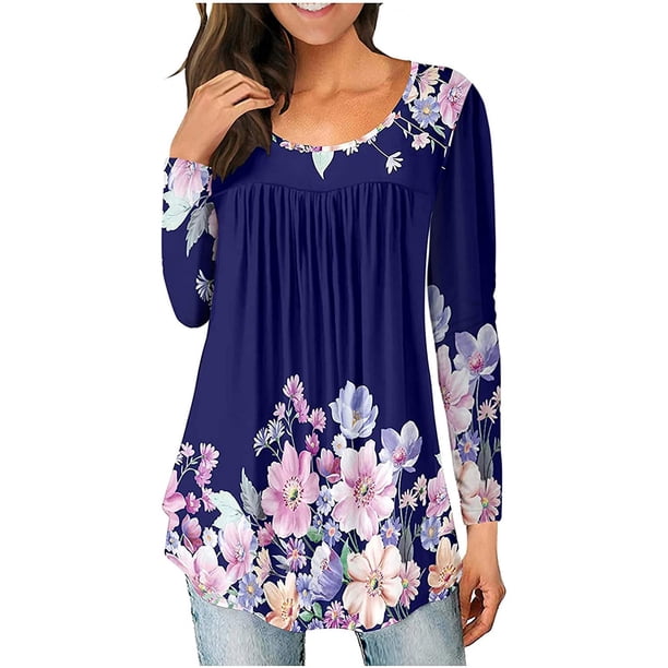 Camiseta de manga larga con cuello redondo y estampado suelto para mujer, blusa Polluver, Tops Fridja ghj987+1792