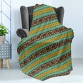 thumbnail image 4 of Retro Soft Flannel Fleece Throw Blanket, Retro Style Tribal Aztec Motif Pattern with Geometric Details, Cozy Plush for Indoor and Outdoor Use, 50" x 60", Brown Marigold Turquoise, by Ambesonne, 4 of 5
