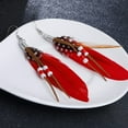 thumbnail image 2 of Long Feather Earrings for Women, Elegant Alloy Dangle Earrings, 10cm Lightweight Beaded Jewelry Gift for Lover Family Friend, Red, 2 of 2