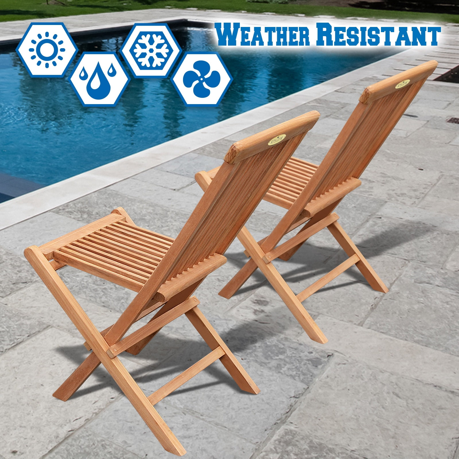 Sunrise Golden Teak Wood Folding Chair Set, 2 PC Folding Chair for Patio, Garden and Yard