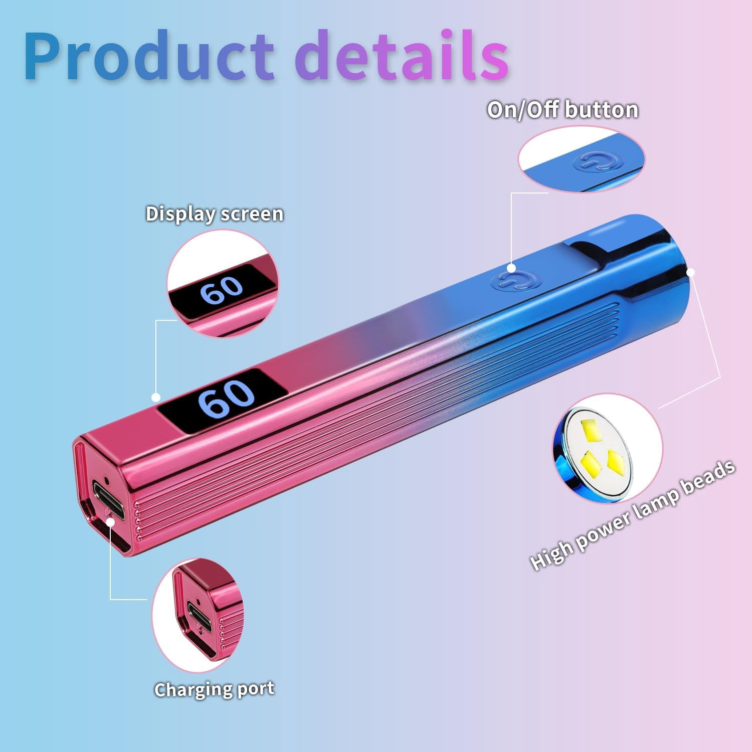 2 Pack Handheld Nail Lamp for Gel Nails, Portable Mini UV Light with LED, Nail Dryer for Fast Curing, Cordless Rechargeable Nail Light with Type C for Home DIY Manicure