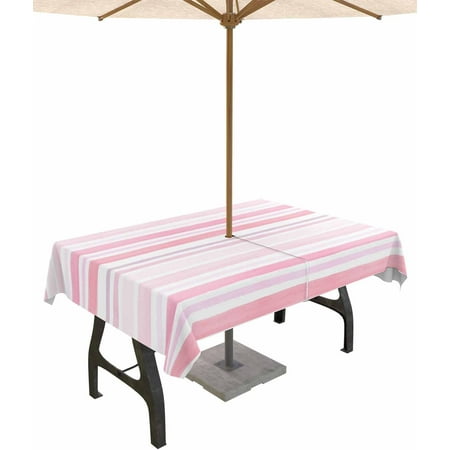 

Outdoor Tablecloth with Umbrella Hole & Zipper Pink Striped Rectangle Tablecloth 60x84 Inch Watercolor Pink Ombre Stripes Patio Table Cover Waterproof Table Cloth for Picnic/Party