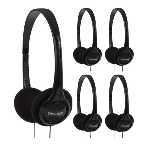 Koss KPH7 Lightweight Portable On-Ear Headphones Bundle (Black, 5-Pack