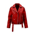 thumbnail image 5 of Blmnix Belted Jackets for Women Trucker Oversized Zip Up Leather Motorcycle Jacket Coat Long Sleeve Red Cocoon Womens Jackets Casual, 5 of 5