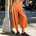thumbnail image 5 of VBVC Women's Cotton Linen Pull-On Capri Pants , Casual Summer Wide Leg Trousers For Women , Ladies' Paper Bag Waist Pleated Pants with Pockets,Orange,S-2XL, 5 of 6