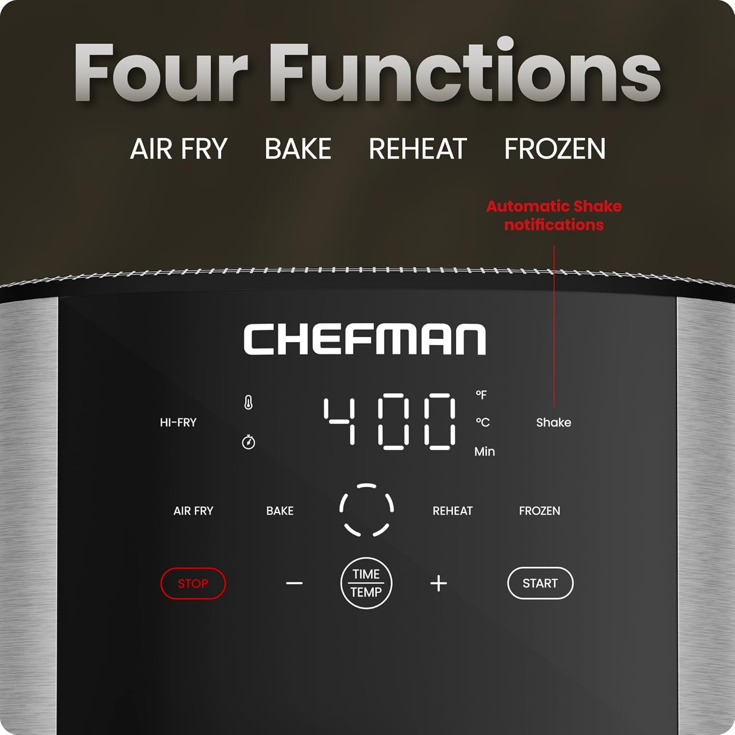 Air Fryer 8 Qt | TurboFry® 4-in-1 with 450°F Hi-Fry Option for Crispier Results Bake, Dehydrate, Frozen XL Nonstick Dishwasher-Safe Basket Stainless Steel