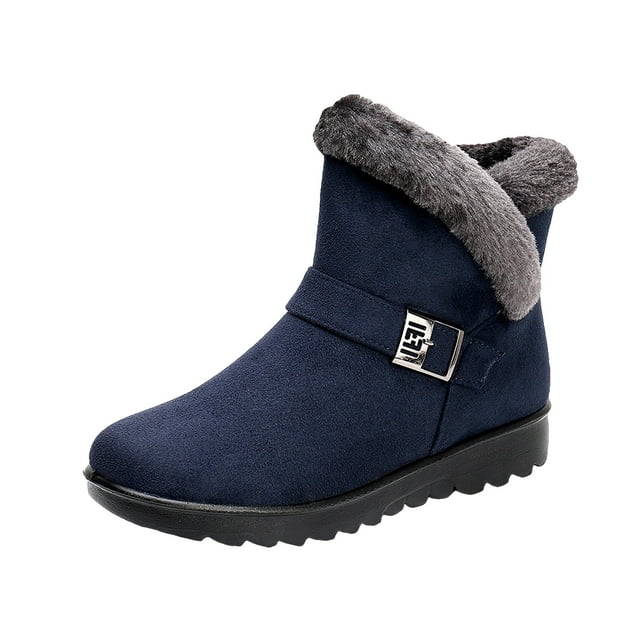 Liquidation d'Économies d'Hiver! Bottines pour Femmes PEZHADA, Bottes pour Femmes, Grandes Tailles Bottes d'Hiver pour Femmes Isolées pour l'Extérieur Chaussures à Bout Rond à Enfiler Bottes Décontractées à Fermeture Éclair Bleu