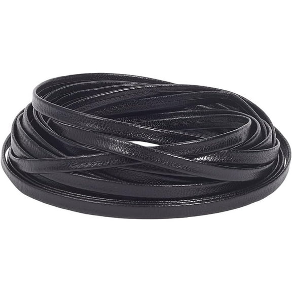 5.5 Yards 5mm Glossy Black Leather Cord Thin Leather Lace 1mm Soft Double Sided Lychee Grain Leather String Strips Lambskin Leather Strap Foldover Leather Rope Supplies for DIY Crafts