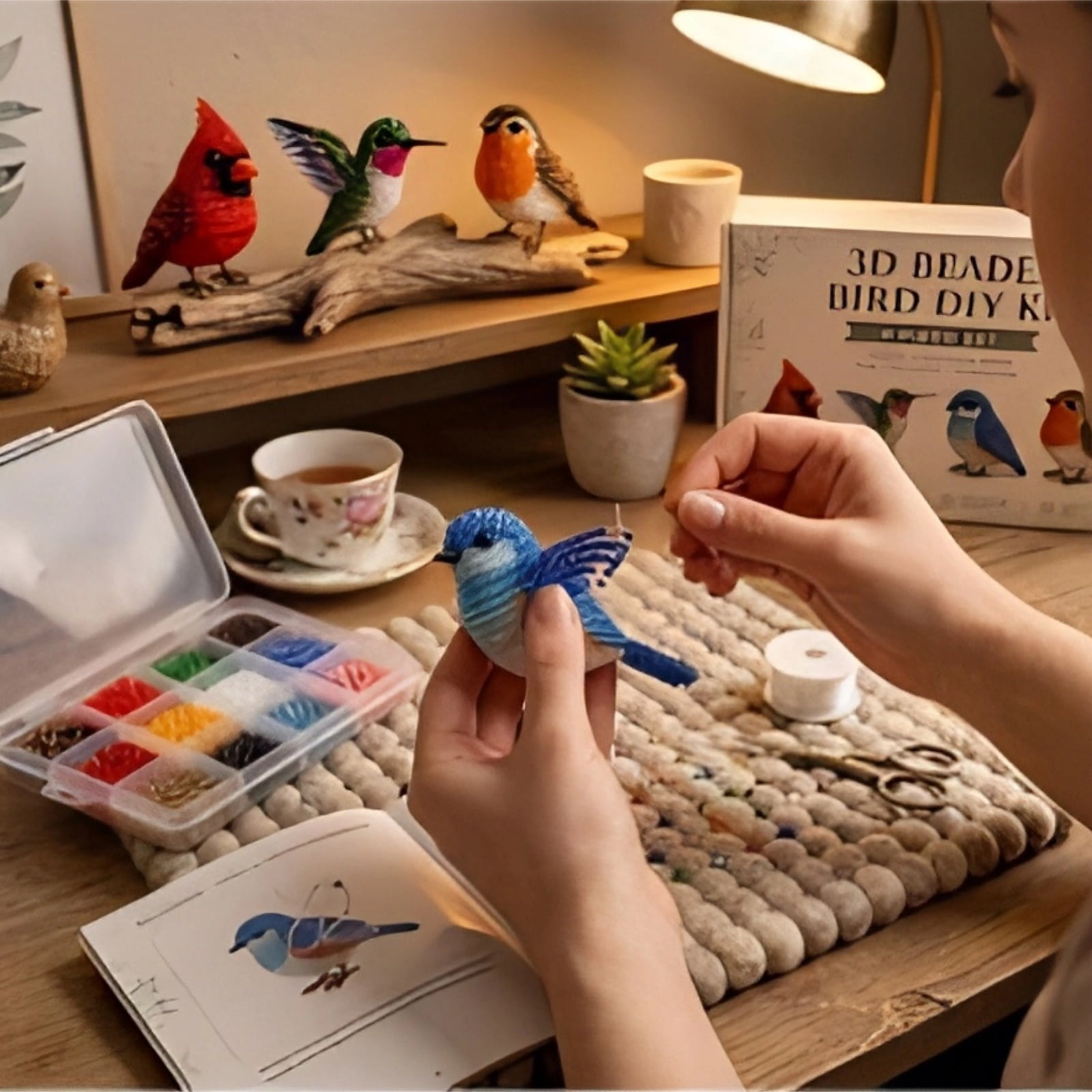 Tiny 3D Beaded Animal DIY Kit, DIY Bead Embroidery Kit, 3D Animal Themed Beadwork Kit for Beginners & Craft Enthusiasts (Backyard Birds)