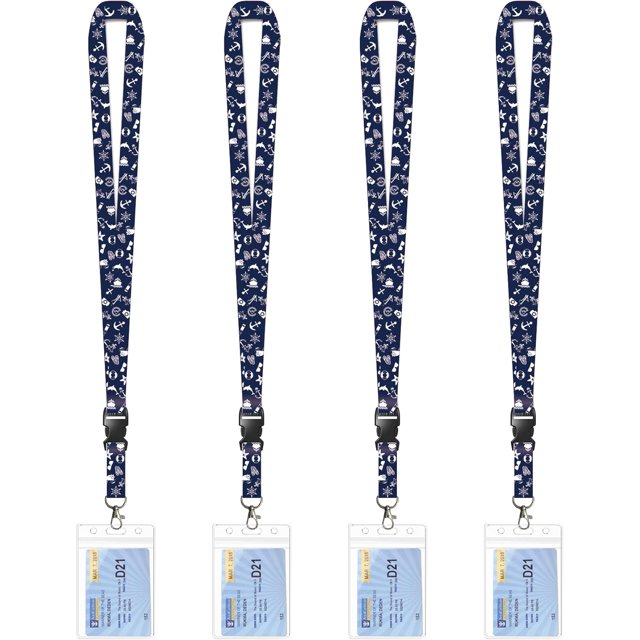 shiyou-Retractable Cruise Lanyard for Ship Cards - 4-Pack with ID/Key Holder & Waterproof Badge& Retractable ID Badge Reel | Cruise Essentials for Key Cards, Ship Passes, Waterproof PVC (Navy Blue)