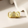 thumbnail image 4 of Copper Zirconia Hollow Out Three Tooth Grillz for Men & Women,Gold or Silver Tone Iced Out CZ Dental Jewelry, Hip Hop Party Rapper Costume Teeth Caps, 4 of 7
