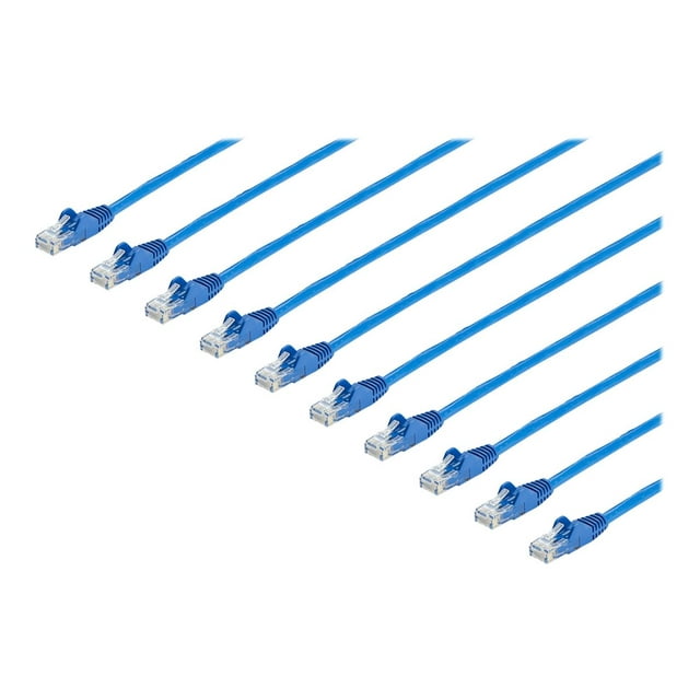 StarTech.com 7 Pieds CAT6 Ethernet Cable, 10 Gigabit Snagless RJ45 650MHz 100W PoE Patch Cord, CAT 6 10GbE UTP Network Cable w/Strain Relief, Blue, Fluke Tested/UL Certified Wiring, 10 Pack 6, 24AWG, TIA (N6PATCH7BL10PK) - Câble de Raccord - RJ-45 (m) à RJ-45 (m) - 7 Pi - Ut