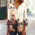 thumbnail image 2 of Pompotops Tunique Décontractée à Manches 3/4 Imprimée Florale Col en V pour Femmes Chemises Basiques d'Été Blouse Plissée Liquidation, 2 of 5