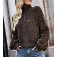 thumbnail image 2 of Sudadera borrosa con cuello alto para mujer, cuello de color puro, cremallera, manga larga, hombros caídos, sudadera marrón M, 2 of 6