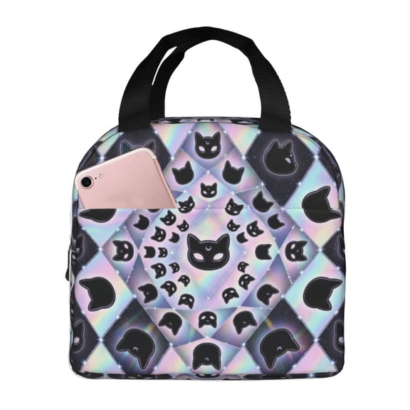 Black Cat Lunch Bag Insulated Reusable Leakproof Thermal Bag With Front Pocket Lunch Box For Work Office Gym Men Women Daily Commute
