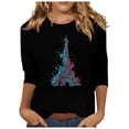 thumbnail image 3 of Pompotops T-shirt Ample Imprimé Mode Femme Manches 3/4 Blouse Col Rond Hauts Décontractés Liquidation, 3 of 4