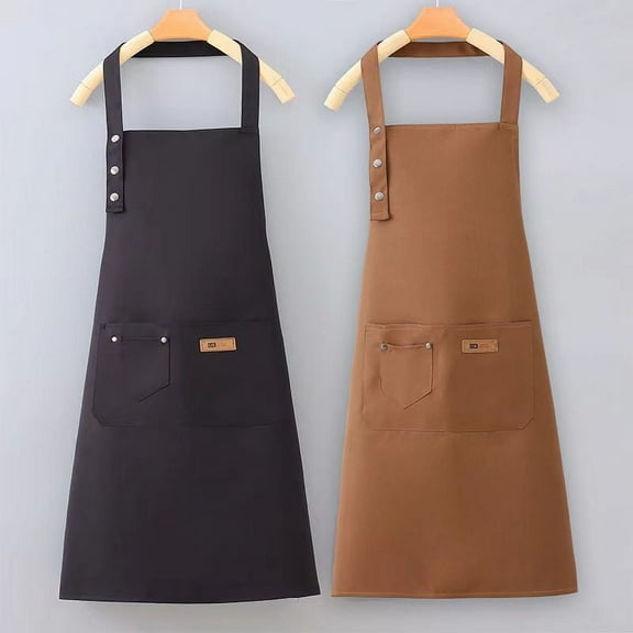 NAMZI 2 Pieces Unisex Chef Apron Cooking Apron Oil-proof Kitchen Apron for Cleaning Crafting Gardening（Black*1，Brown*1）