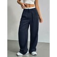 thumbnail image 5 of Womens Baggy Wide Leg Pants Casual Stripe Elastic Waisted Palazzo Harem Pants with Pockets Navy Blue M, 5 of 7