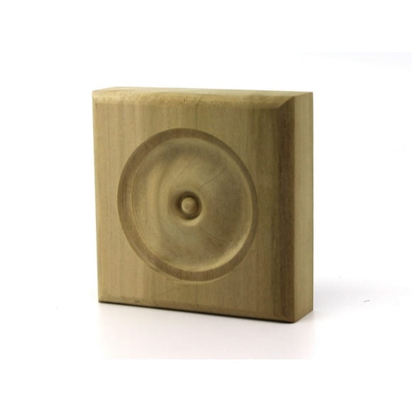 1" x 3-1/2" x 3-1/2" Poplar Rosette Bullseye Paint Grade Plinth Blocks (2)