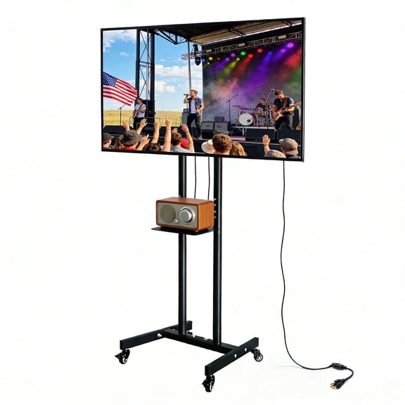 Sierah Style Modern Rolling TV Stand for 32-55 Inch Flat Screens with Adjustable Shelf, Black