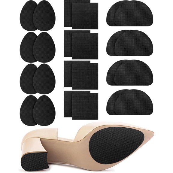 24PCS Non Slip Shoe Pads for Bottom of Shoes, Shoe Grips for Heels Anti Slip, Self-Adhesive Non-Skid Stickers for Shoes (3 Style, Black)