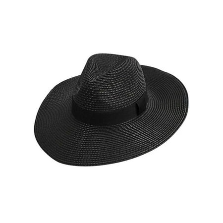 Woven Straw Wide Brim Panama Style Sun Hat