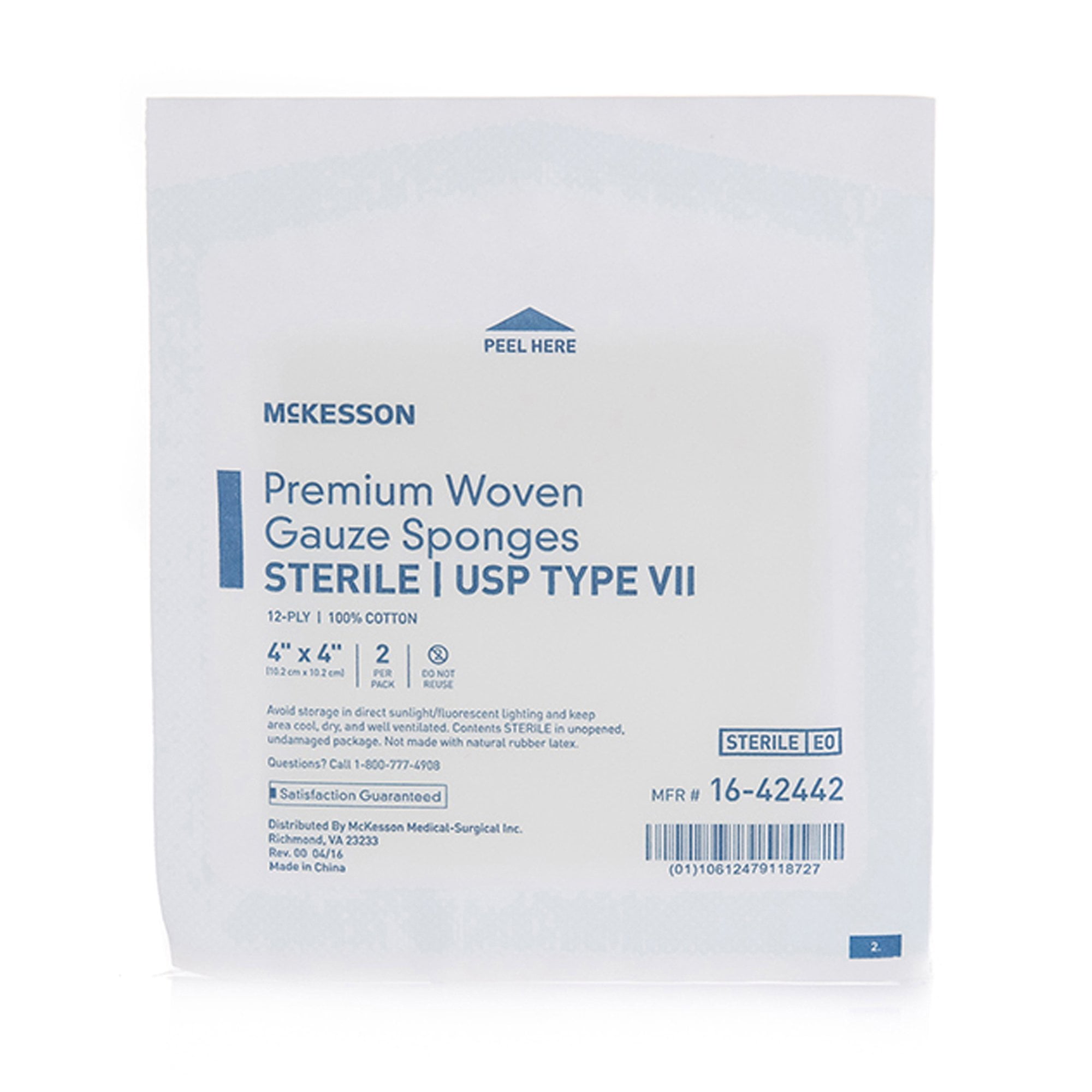 McKesson Gauze Sponges, Woven Cotton Wound Pads, 4 in x 4 in, 2 per Pack, 600 Packs, 1200 Total