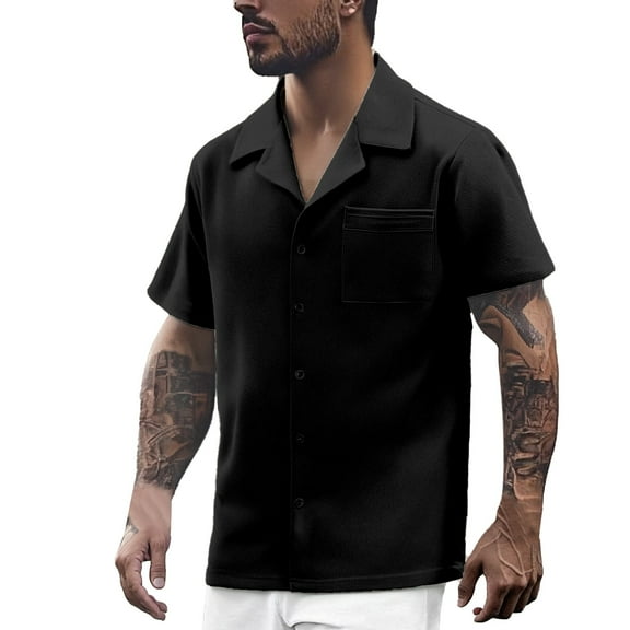 Men's Summer Lapel Short Sleeve Button Down Shirt - Solid Color Casual Fashion - Polyester Breathable Lightweight - S-XXXXXL Sizes