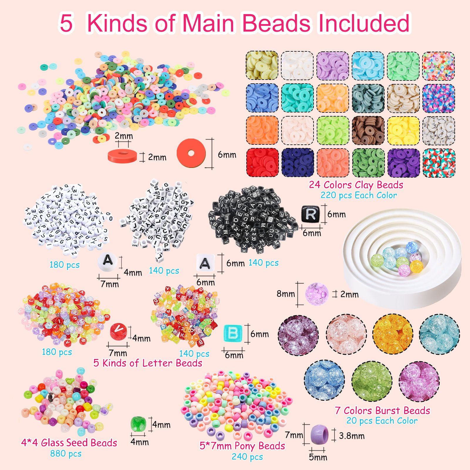 OCARDI Friendship Bracelet Making Kit,Clay Beads&Glass Seed Beads with Charms Pendant for Fun,Boys and Girls,Child,Age 6+