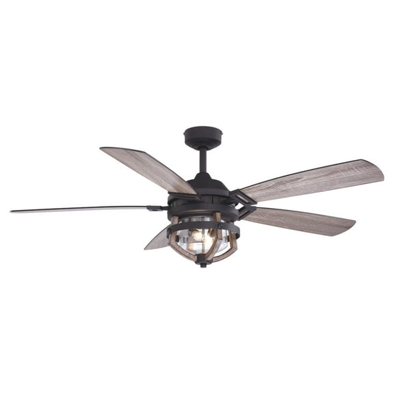 Maykoosh 54 In. Matte Black And Rustic Oak Art Nouveau Allure Outdoor Ceiling Fan With Light Kit And Remote