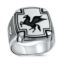 Bling Jewelry Mens Large 2 Tone Greek Mythical Flying Horse Pegasus Signet Ring Sterling Silver