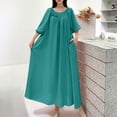 thumbnail image 3 of STETMN Plus Size Summer Holiday Dress for Women Half Sleeve Solid Loose Dresses Pleated Beach Sundress, 3 of 6