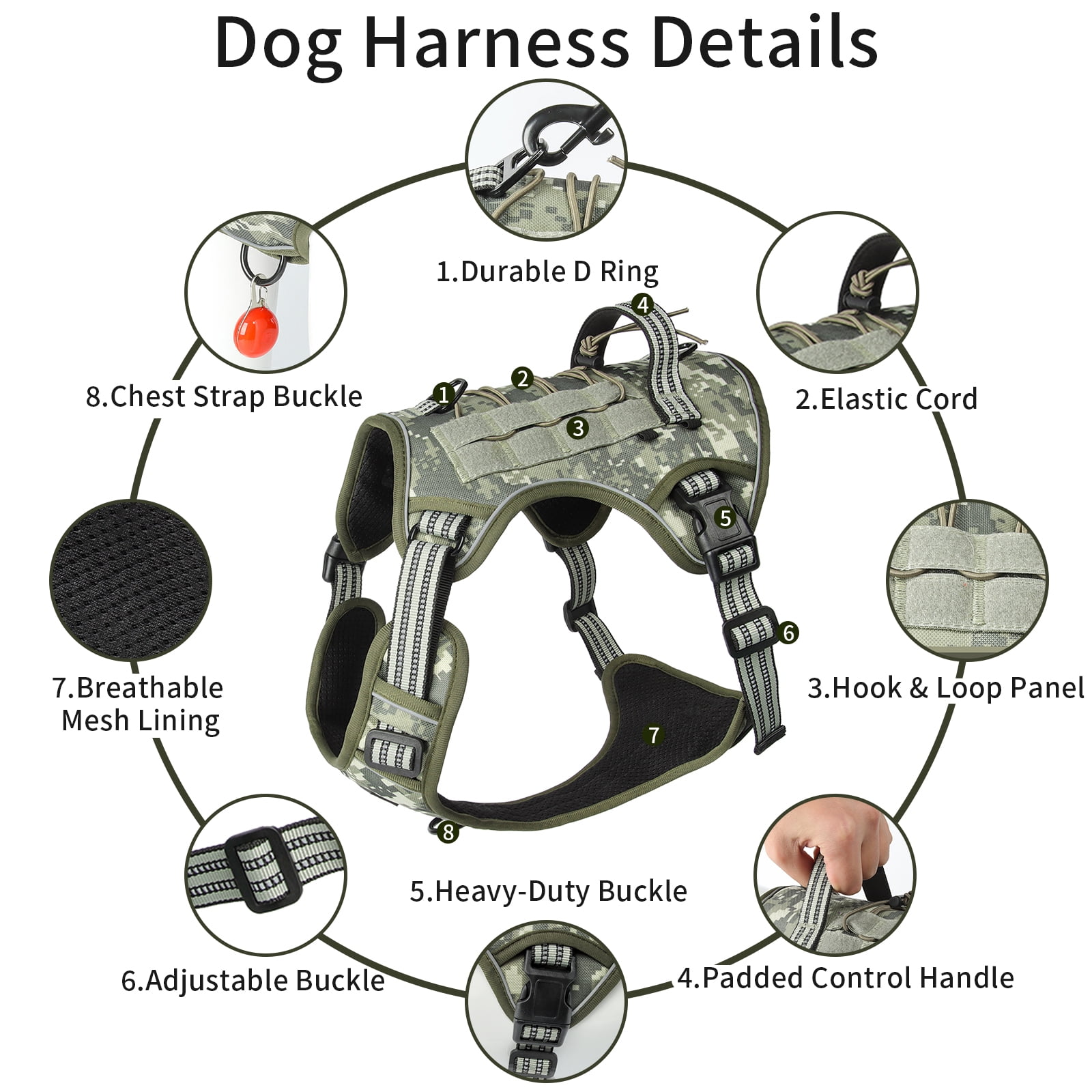NOYAFA No Pull Dog Harness for Large Dogs,No Choke Dog Harness with Handle, Adjustable Reflective Soft Padded Pet Harness for Training, Walking