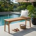 thumbnail image 3 of Hommoo 48" Acacia Wood Bench, Wooden Bench with Breathable Slat Seat, Triangular Support Frame, for Dining Room, Patio, Entryway & Garden, Natural, 3 of 7