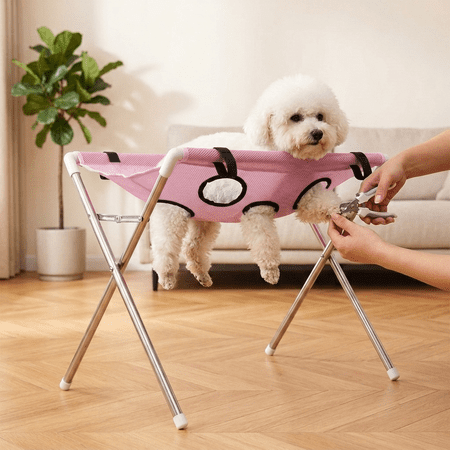Pet Grooming Hammock for Small Dogs - Detachable Bathing Rack for Nail Trimming and Hair Cutting - Scratch Resistant Pet Care Bed with Removable Washable Cover for Home Grooming