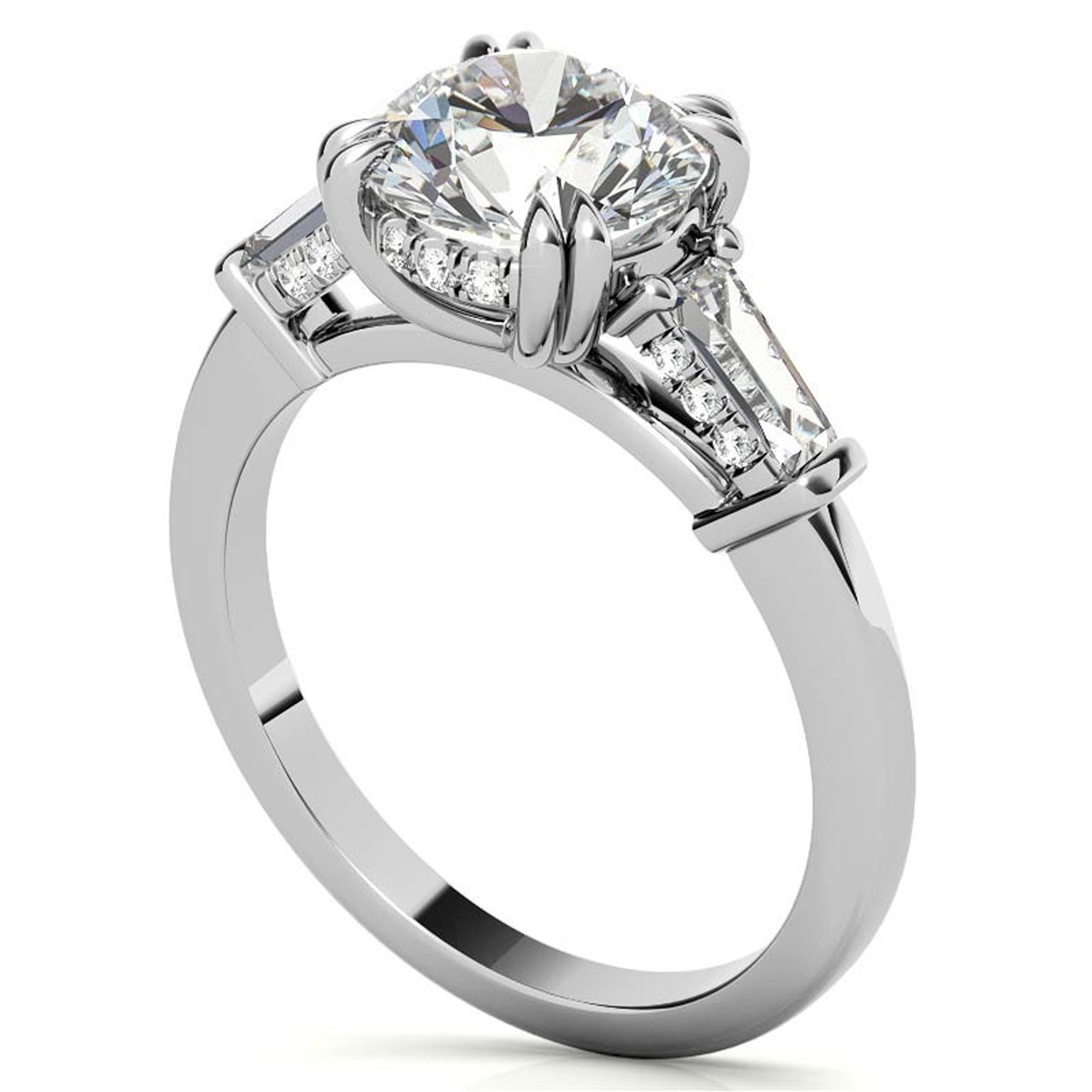 Auory Classic 3 Carat Round Cut Moissanite - Three Stone - Victorian Engagement Ring in 18K White Gold Plating over Sterling Silver Ring for Women