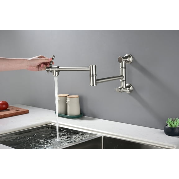 HQZX Modern Brass Wall Mounted Extended Folding Faucet, Free-swivel Pot Filler Rocker Swing Arm
